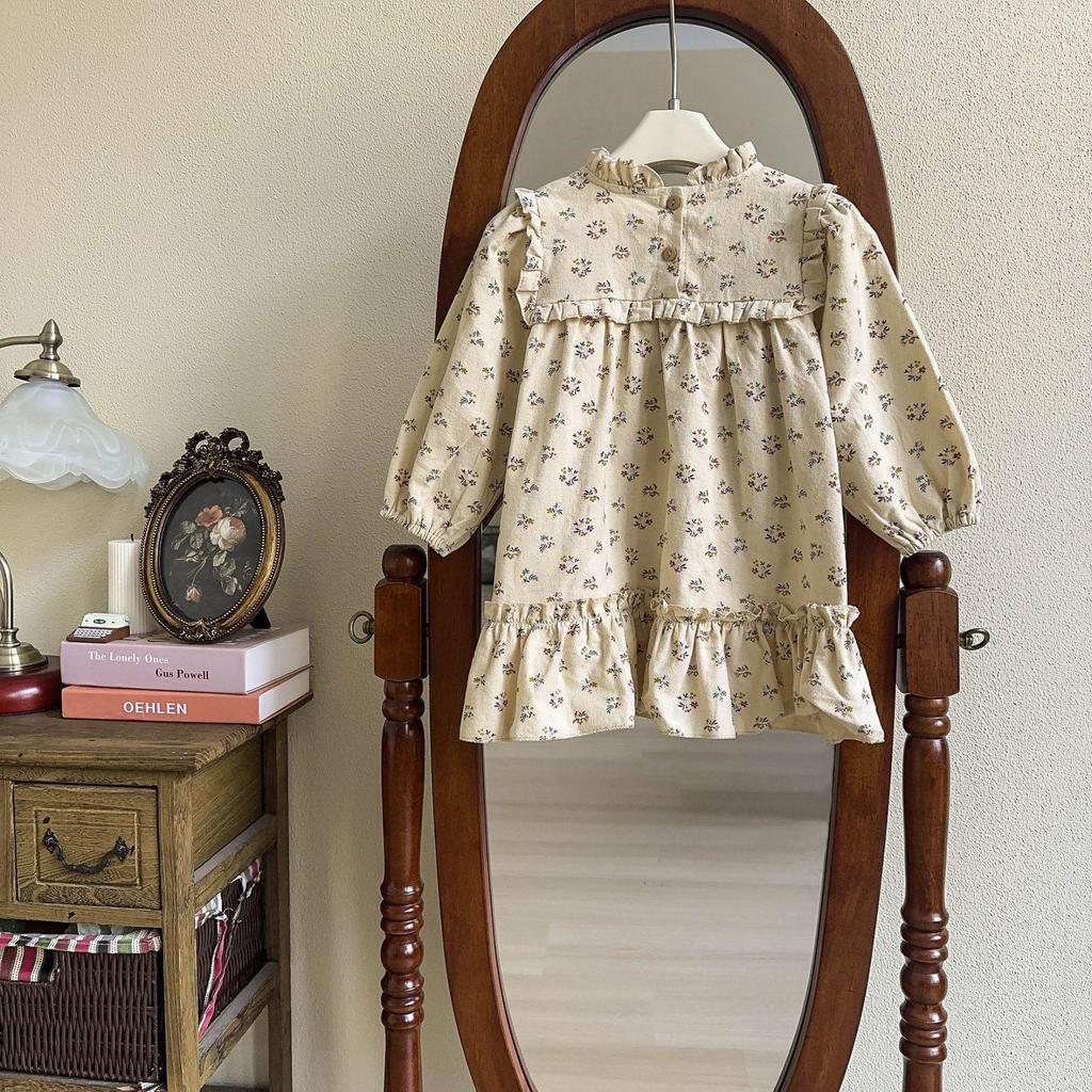 Little Girls' Floral Korean Style Shirt Dress for Autumn and Spring - Fashionable and Stylish AQA136