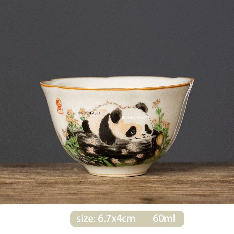 1 Pc Chinese Tradition Ru Kiln Ceramic Tea Cup Handmade Cute Panda Teacup Household Tea Bowl Master Cup Tea Set Accessories Teacup