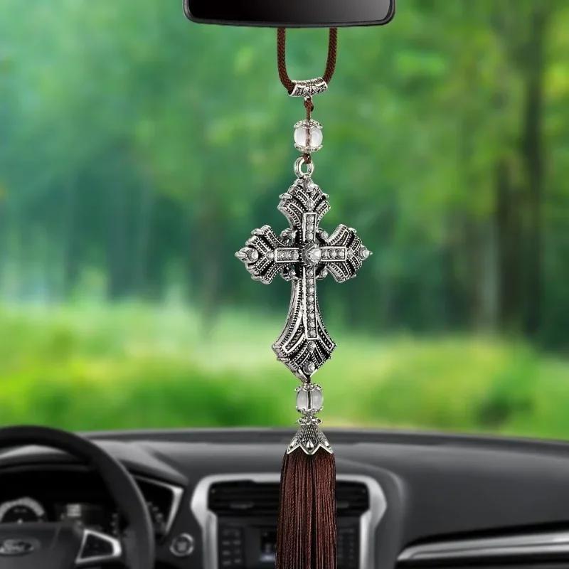 New Metal and Diamond Christian Car Rear View Mirror Car Pendant Hanging Car Styling Alloy Crystal Safe Pendant