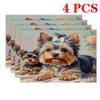 4/6pcs Rectangular Placemats - 12X18 Inch Cartoon Yorkshire Terrier Table Mats with 2D Element Design