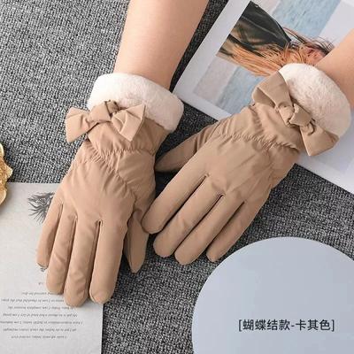 Winter Gloves Women Touch Screen Soft Skin-friendly Elegant Bow Wrist Outdoor Thicken Warm Cycling Driving Female Gloves