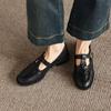 Krazing Pot Sheepskin Round Toe Thick Med Heels Spring Shoes Slip on Big Size 42 Loafers Women Metal Buckle Pleated Pumps