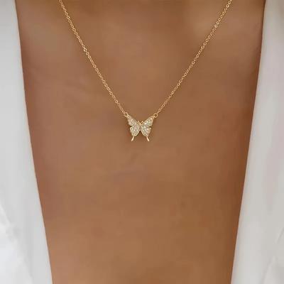 Elegante Strass Schmetterling Anhänger Halskette Einfache Dünne Metallkette Choker Halskette Damen Trendige Party Hals Zirkon
