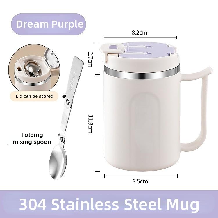 

Складная ложка из нержавеющей стали 304 с крышкой, 480 мл, многоразовая портативная кофейная чашка, двухслойная кружка для воды из нержавеющей стали 401-500ml фиолетовый