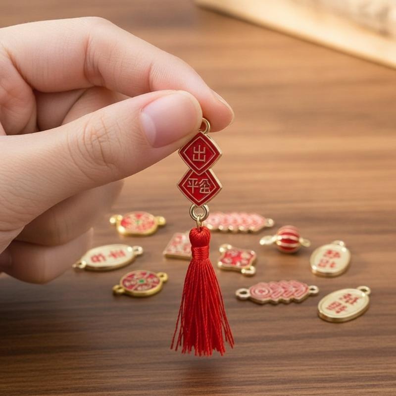 5/10/16Pcs Red Alloy New Year Series Charms Pendants For Diy Bracelet Necklace Earring Jewelry Making Accessories