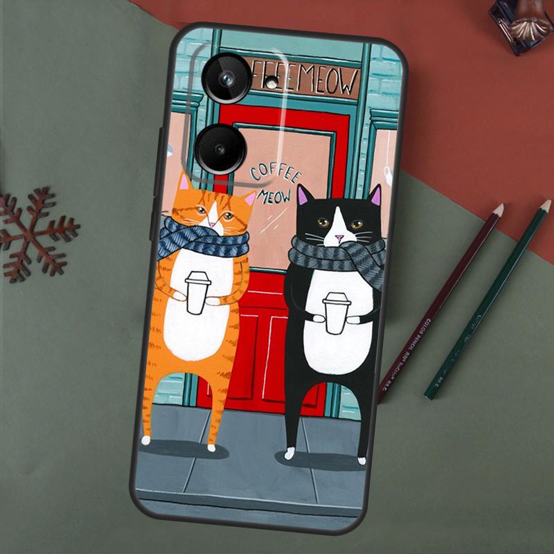 Cute Coffee Milk Cat Case For Realme C61 C53 C55 C33 C63 C51 C65 C67 C71 C75 11 12 13 14 15 Pro Plus GT6 GT7 Pro