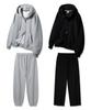Alvinclo [Set] Plain Regular Fit Two-Way Zip-Up Hoodie / Jogger Semi-Wide Training Pants Set