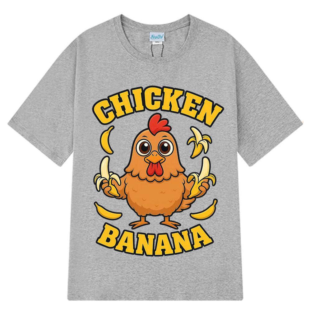 2025 Summer Chicken Banana TShirt Cute and Funny Animal Mashup Meme Tee Cotton Harajuku Unisex Loose Leisure Tshirts Y2k