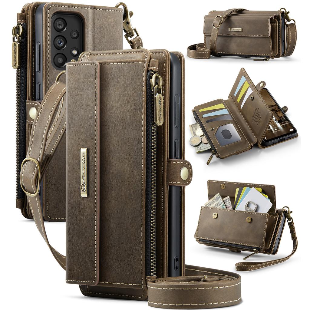 For Samsung Galaxy A52 5G/Galaxy A52 4G Case CASEME C39 RFID Blocking Zipper Wallet Stand Leather Cover with Strap