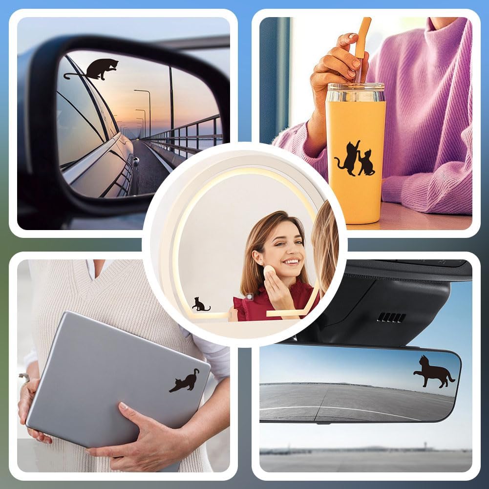OLYCRAFT 5 Styles/1 Sheet Rearview Mirror Decal Cat Shape Car Window Stickers Car Side Mirror Sticker Removable Waterproof PVC Sticker for Car