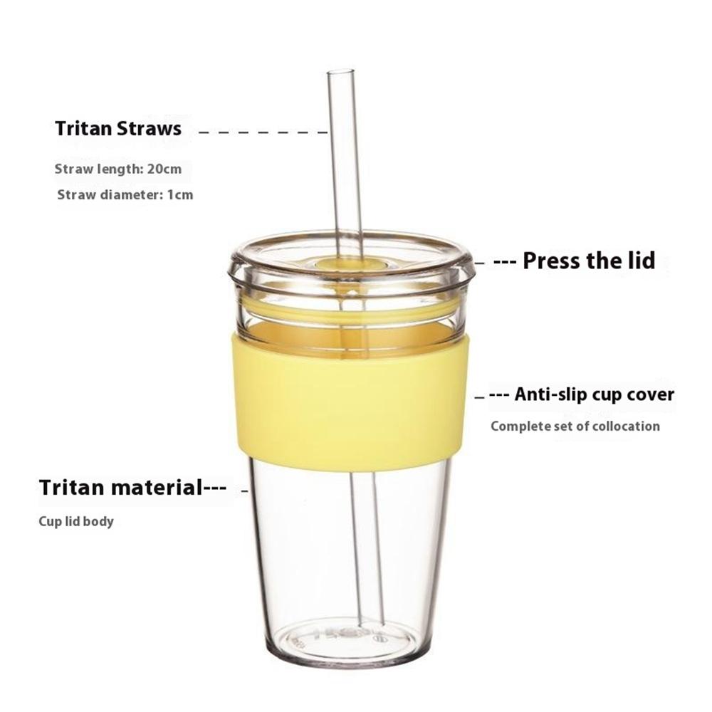 450ml Tritan Straw Cup Water Bottle Coffee Mug with Sleeve Portable Drinkware for Home/Office (No FDA, BPA-Free)