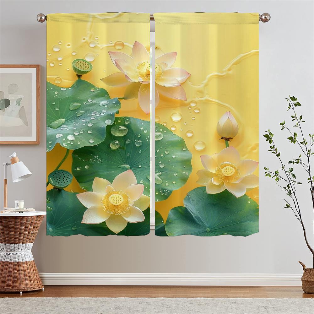 

Шторы для кухни Шторы 2 штуки Окно Самая красивая штора Лотос Штора для гостиной Подхваты Дом и Декор W50xH70cmx2pcs-CL