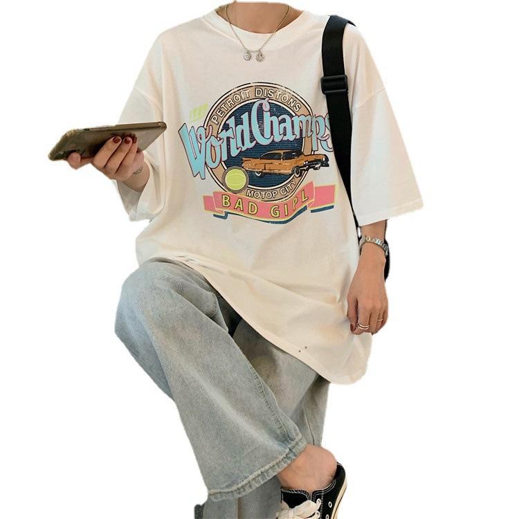 

Белая футболка женская летняя новая корейская версия свободная большого размера интернет-знаменитость короткий рукав студенческий топ S белый