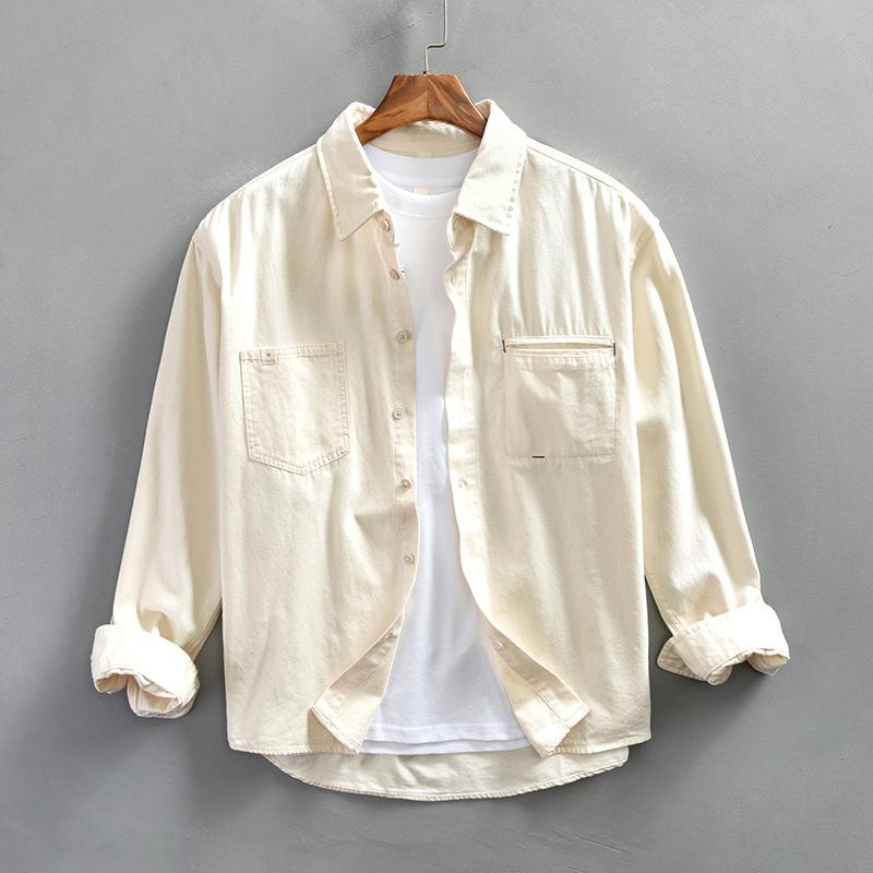 

Рубашки карго с длинным рукавом в японском стиле для мужчин, весна-осень, свободный топ, чистый хлопок, двойные карманы, красная рубашка, тонкие повседневные куртки 4XL льняной