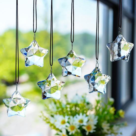 Yousheng 1/6Pcs Faux Crystal Star Suncatcher Decoration Indoor Outdoor Garden Window Wall Hanging Rainbow Maker Clear Five-pointed Star Ornament