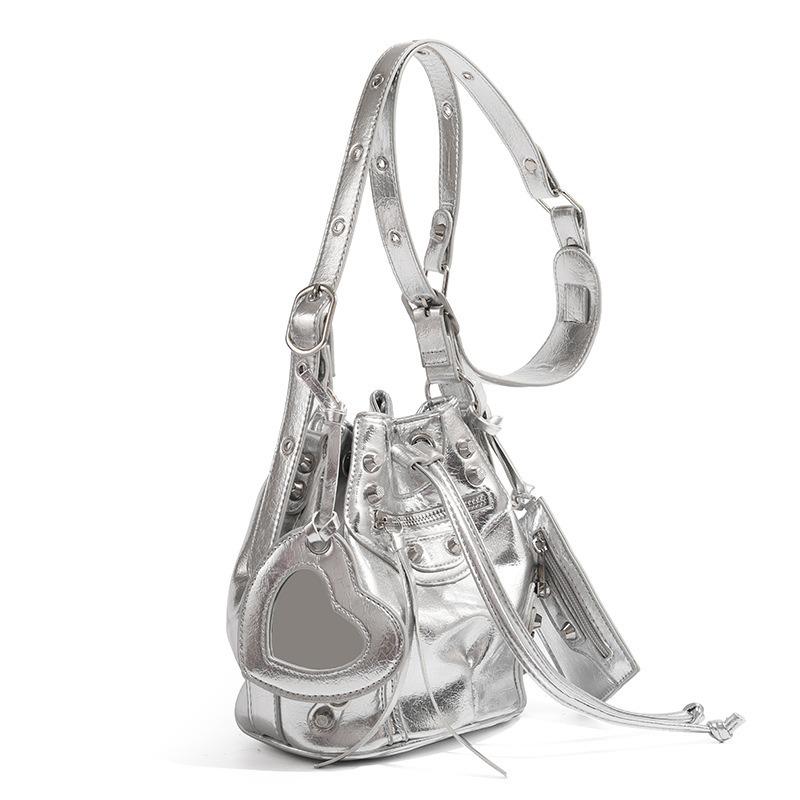 Women's Versatile Drawstring Studded Bucket Bag - High-End Casual Single Shoulder & Crossbody