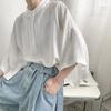 Women's Men Summer Thin Japanese Stand-up Collar Short-sleeved Shirt Design Sense Niche Loose T-shirt Bat Sleeve Five-point Sleeve Top
