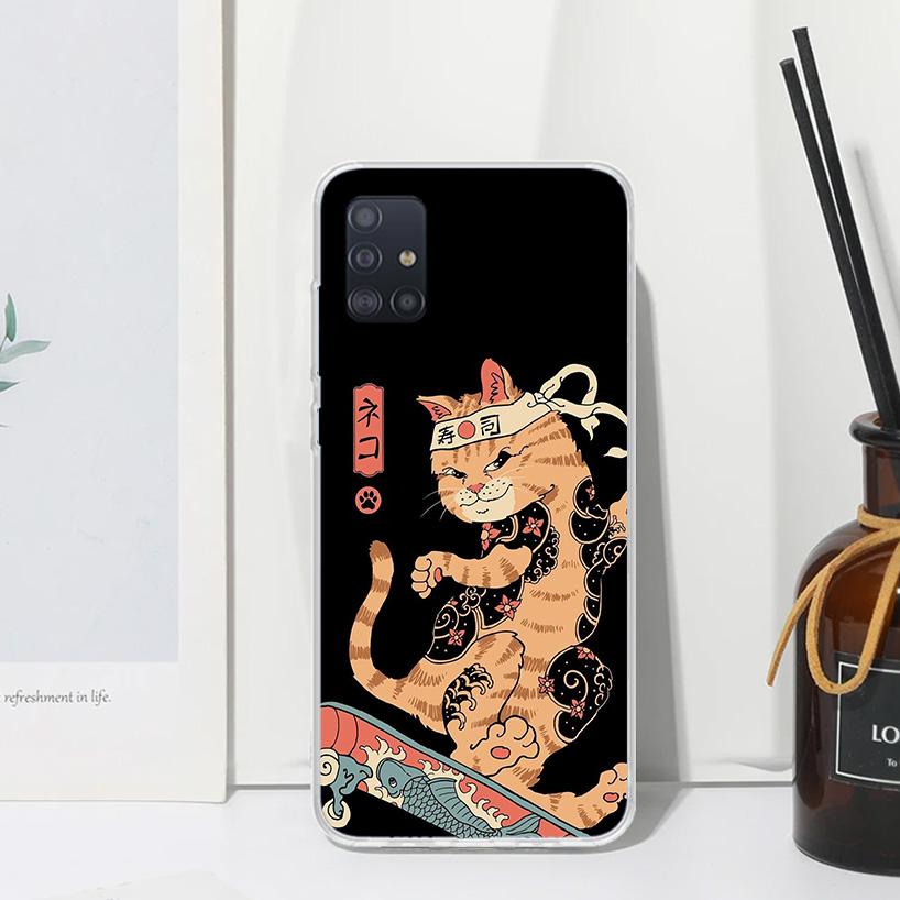 Ramen Sushi Samurai Tattoo Cat Phone Case For Samsung Galaxy A52 A42 A32 A22 A12 A02S A72 A51 A50S A41 A31 A21S A71 A40 A30S A20