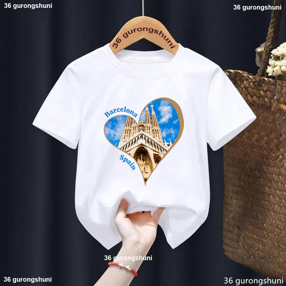 

T-Shirt For Boys/Girls Heart-Shaped Graphics Barcelona Spain Printed T Shirt Kids Fashion Toddler Tshirt Cute Boys/Girls Tshirt 110 золотий