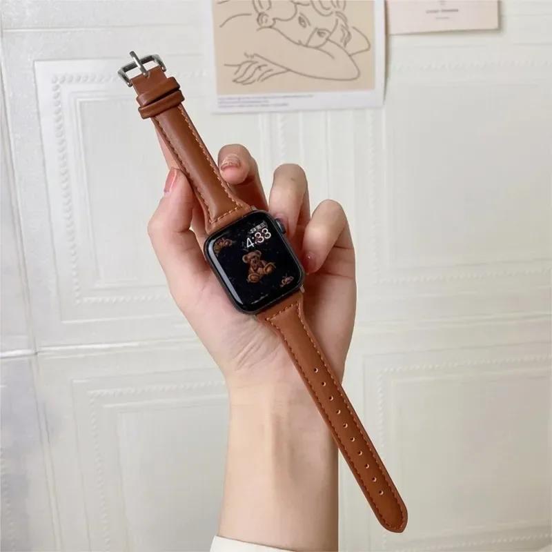 Slim Girl Strap For Apple Watch S10 42mm 46mm 9 8 7 41/45mm PU Leather Band 38/42mm For iwatch Bracelet SE 40 44mm 6 5 4 3 49mm