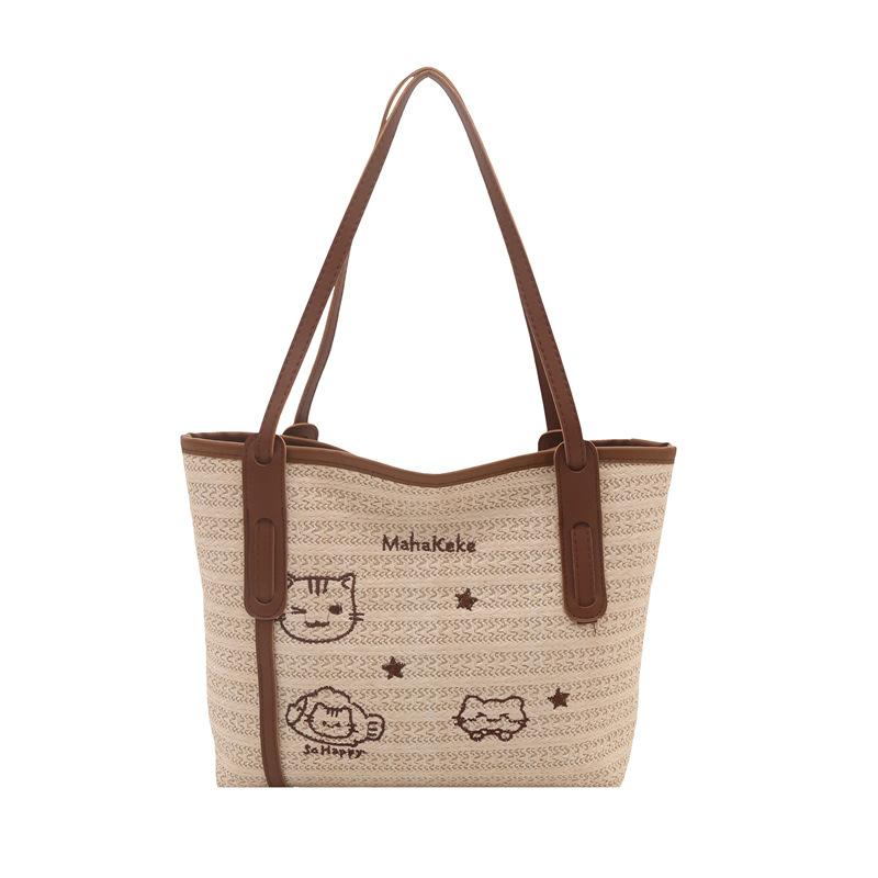

Large capacity straw bag women s summer new woven fashion striped shoulder bag trendy work tote bag
