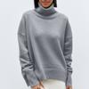 IHUASU Women's Fashion Casual Solid Colour Autumn and Winter Long Sleeve High Neck Loose Sweater