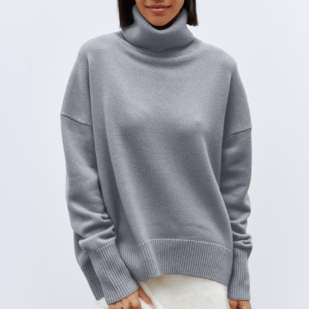 IHUASU Women's Fashion Casual Solid Colour Autumn and Winter Long Sleeve High Neck Loose Sweater
