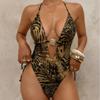 Brilliant European and American Leopard Print One-piece Sexy Neck Backless Bikini Swimsuit TK529