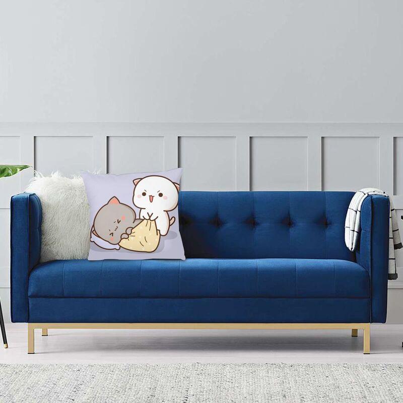 Peach And Goma Mochi Cat Wake Up Cushion Cover 45X45 Decoration 3D Print Throw Pillow For Sofa Double Side