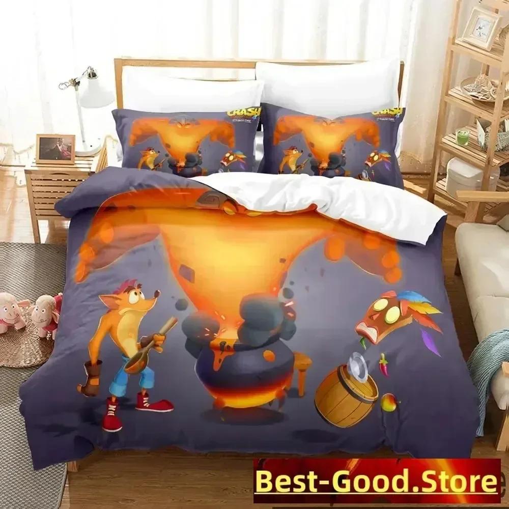 3D Print Crash Bandicoot Game Bedding Set Duvet Cover Sheet Printed Bed Set Pillowcase Full Queen King Size Comforter Bedroom