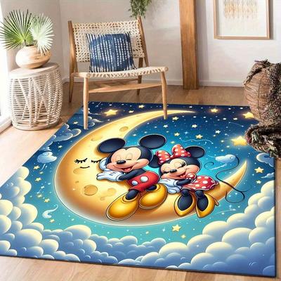 1 ks Koberec s motivem Mickey Mouse a Minnie, Kusový koberec, Ložnice a Herní pokoj, Odolný, Odolný proti skvrnám a Snadno čistitelný, Obývací pokoj