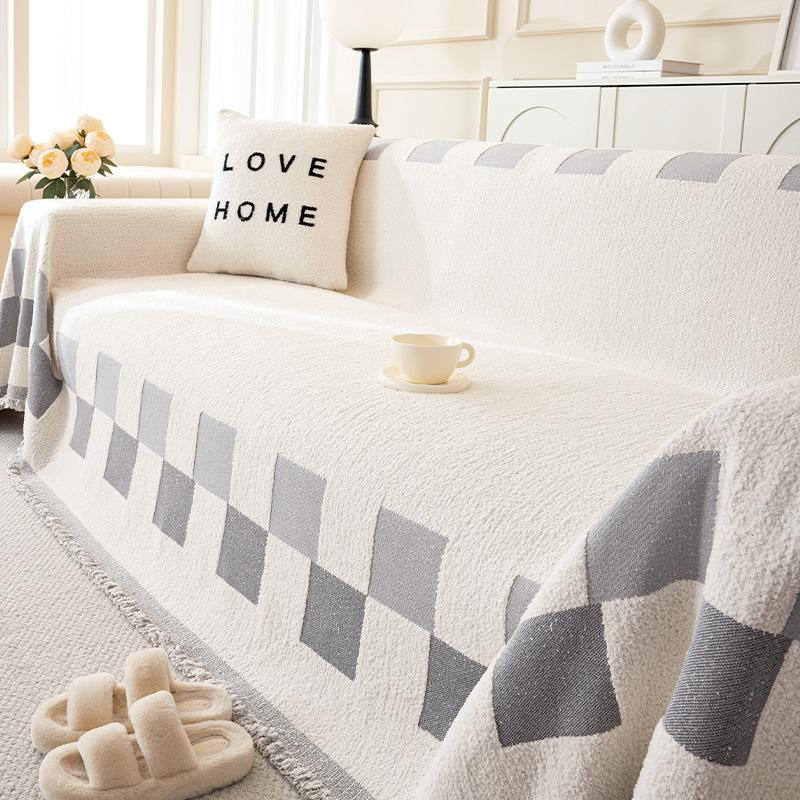 Plush Yarn Sofa Towel Thickened Full Covered Oversized Sofa Cover Cloth Anti-Scratching Non-Stick Wool One Piece Sofa Cover Blanket