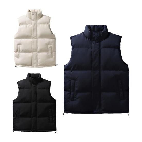 Men Waistcoat Stand Collar Sleeveless Zipper Placket Cotton Vest Coat with Side Pockets Solid