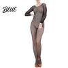 Curve-enhancing Mesh Jumpsuit Women Fishnet Hollow Out Long Sleeve Skinny Thin Pantyhose O Neck Dance