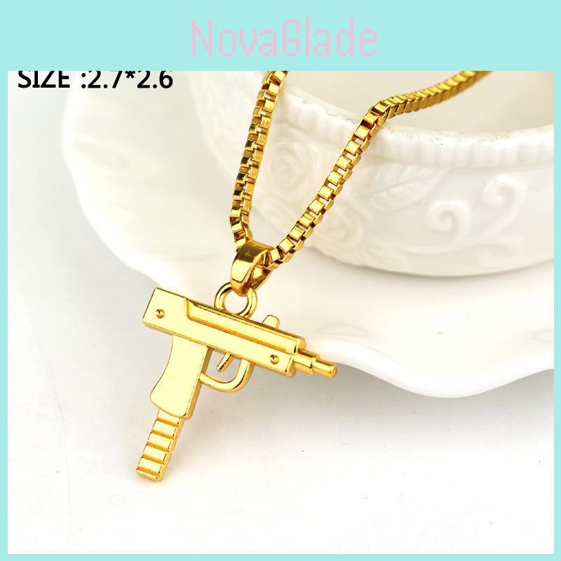 Uzi Submachine Gun Geometric Alloy Pendant Chain Necklace For Men And Women Fashion Accessory