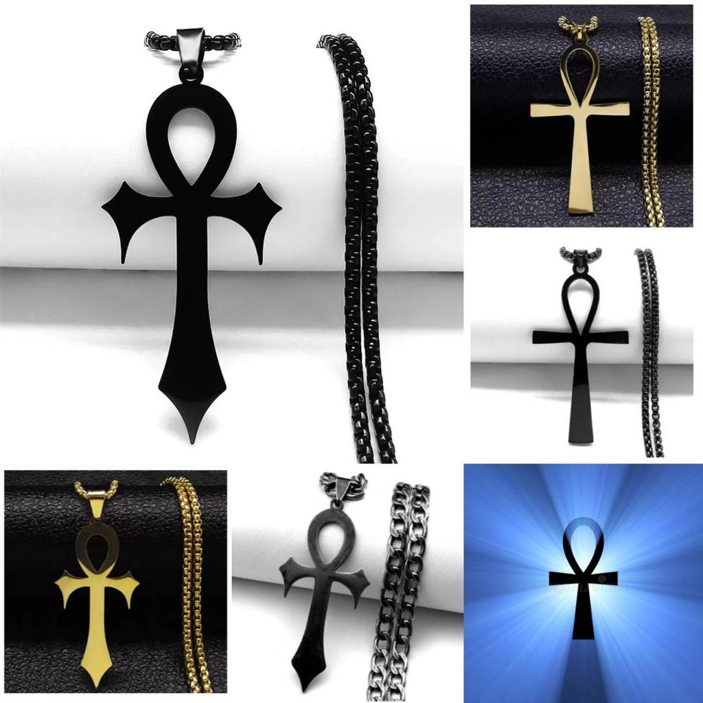 Vintage Retro Amulet Talisman Ankh Cross Pendant Necklace Women Egypt Egyptian Key Life Religious Chain Jewelry Gift Stainless Steel