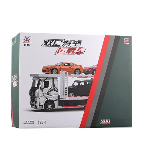 1:24 Mercedes Benz Double Decker Flatbed Transport Vehicle Alloy Diecast Metal Car Model Sound And Light Science Education Serie