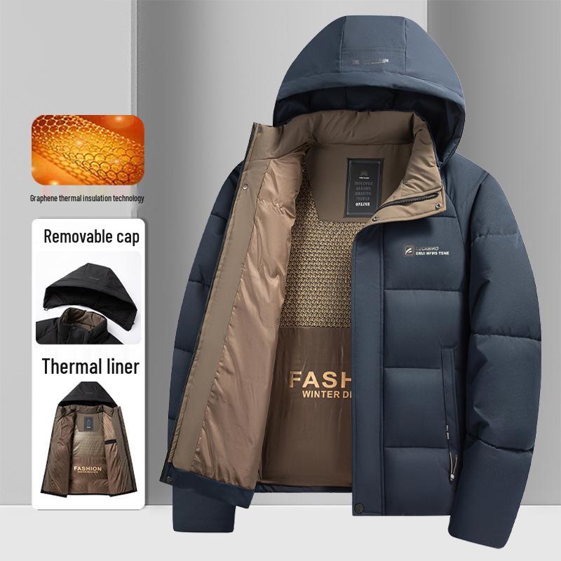 

Graphene Men s Hooded Winter Cotton Jacket – Thick, Warm, Casual Design for Dads 4XL [155-170 lbs] темно-синий