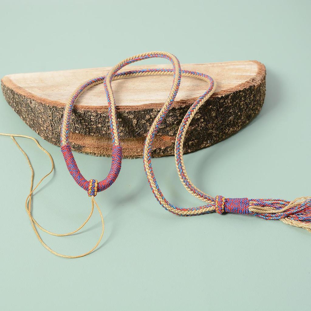 Hand-Woven Tibetan Thangka Necklace with Dzi Pendant and Clavicle Cotton Rope