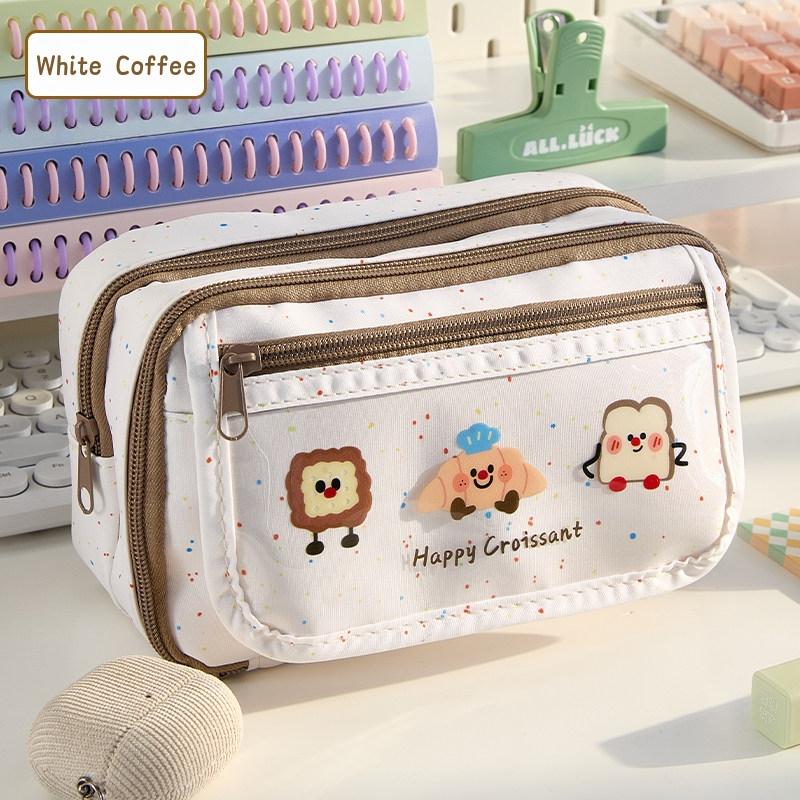 Lovely Circus Flip Pencil Case Pen Bag Minimalist Cartoon Animal Dalmatlans Croissant Multi-Layer Stationery Pouch