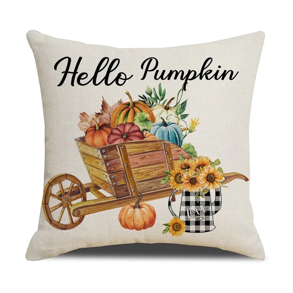 Autumn Harvest Pillow Cover Plaid Maple Leaf Truck Pumpkin Pillow Pillow Cover Home Cushion Cover