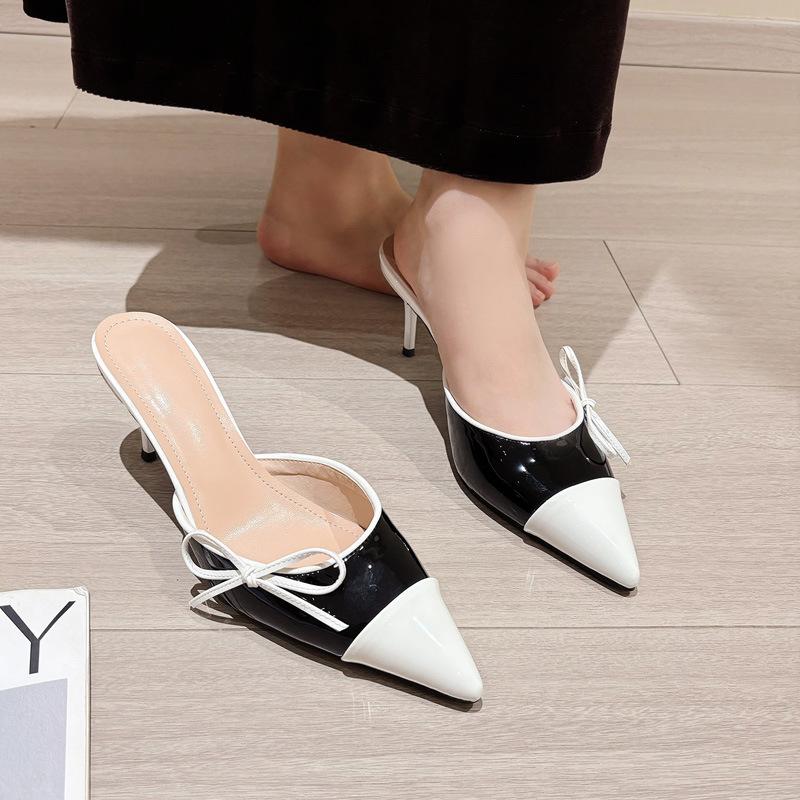 Women's shoes wear spring sweet bow high heel cool slippers lazy pedal high heels slippers