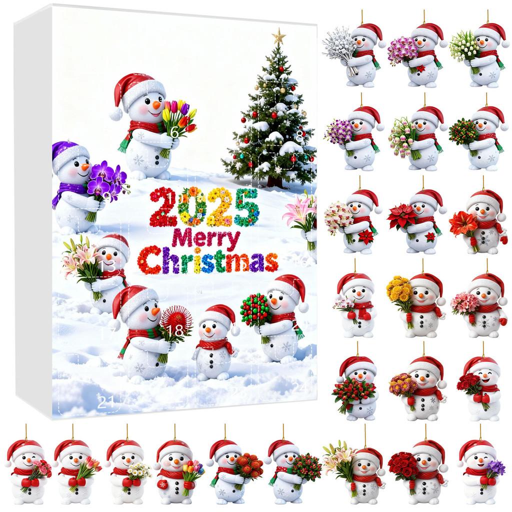 Christmas Countdown Calendar With Snowman Acrylic Ornaments For Holiday Gift Exchange