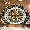 Semi-Circular Wavy Serrated Geometric Entrance Mat, Non-Slip Door Rug for Bathroom & Entryway, Modern Home Decor
