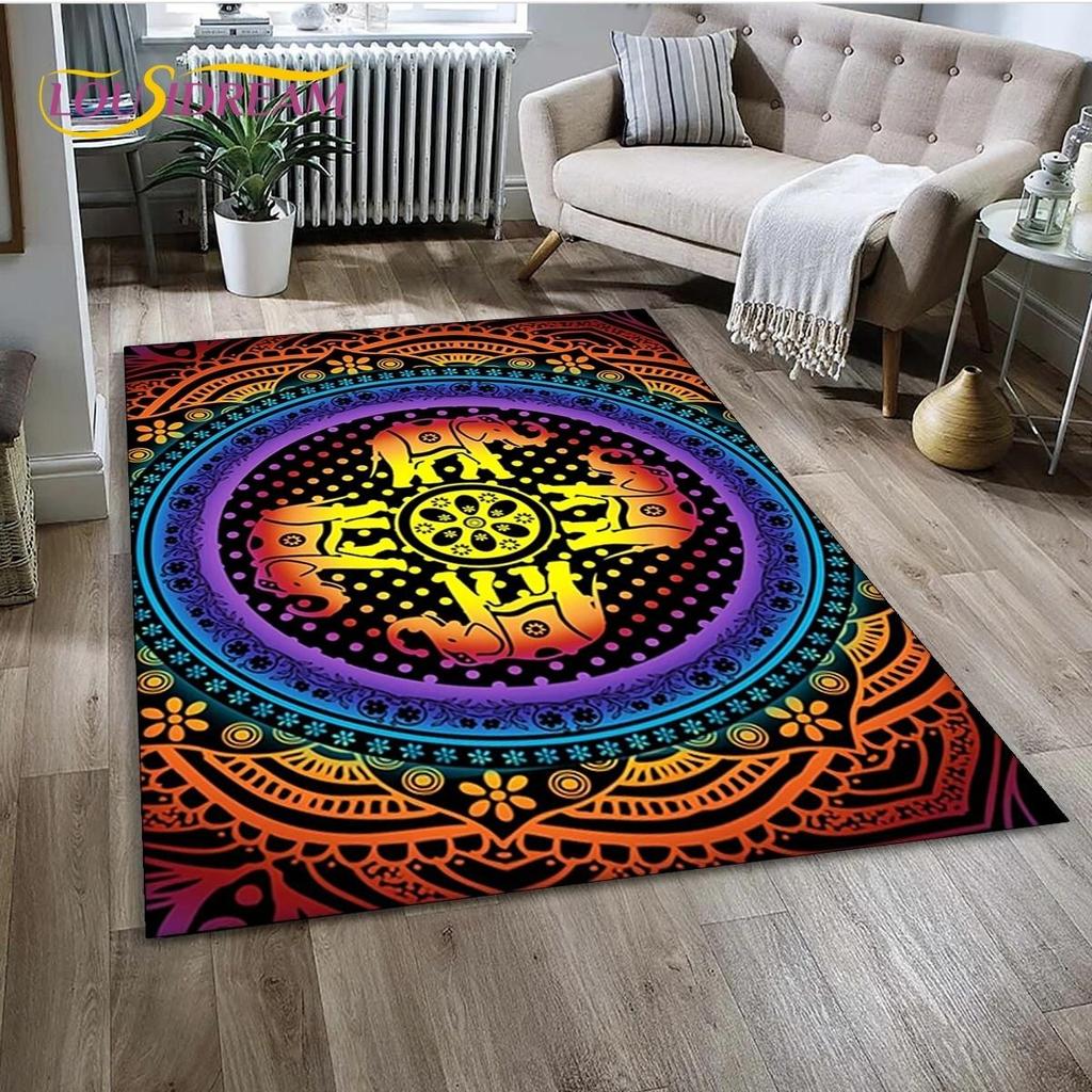 Mandala Yoga Blume Böhmen Meditation Natur Teppich für Wohnzimmer Schlafzimmer Dekoration, Rutschfeste Dekoration für Sofa Fußmatte Geschenk