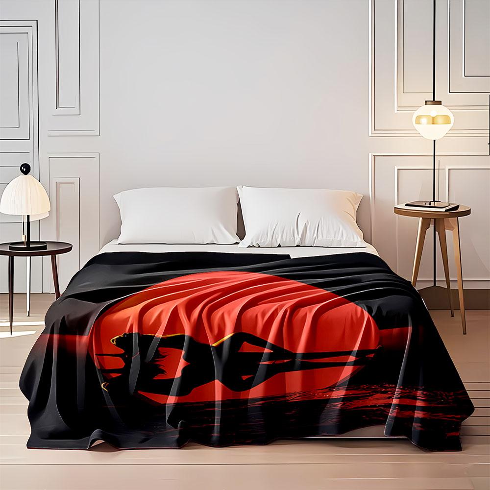Silhouette against Red Light for all seasons blanket lunch break throw gift