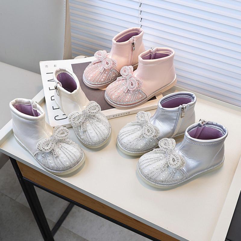 Girl's Ankle Boot Sweet Chic Princess Fashion Children Short Boots Spring Autumn Elegant Versatile Kid Leather Boots Side Zipper