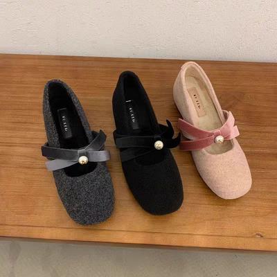 Binnenverhogende parel enkele schoenen dames Mary Jane schoenen zachte retro strik veelzijdig winter