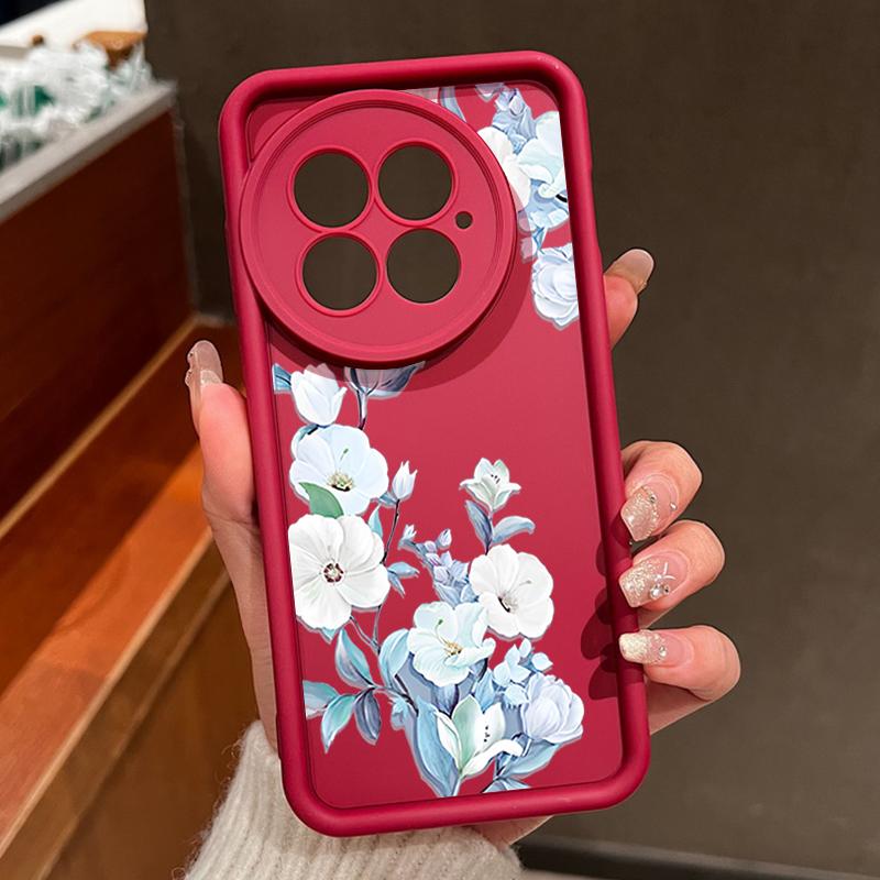 

Мягкий ТПУ чехол с цветочным принтом и защитой от падений для OnePlus 13T 13R 13 12R 11R Ace 5 3 2, матовый, противоударный, с защитой объектива, чехол для телефона OnePlus Ace 2 вино красного