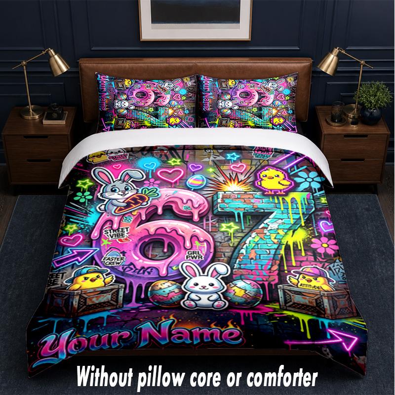 Set Lenzuola 3 Pezzi Tema Graffiti Testo o Nome Personalizzato, 1 Lenzuolo Sotto & 2 Federe Biancheria da Letto Personalizzata per la Casa